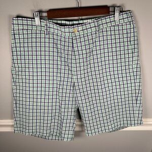 Peter Millar Featherweight Seersucker Shorts Blue/Green/White Check Mens Size 36